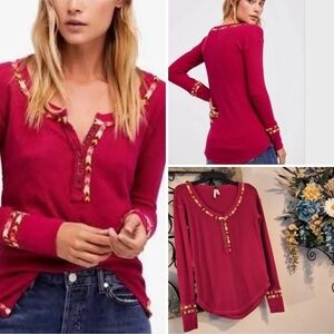 ☆☆☆We The Free Burgundy L/S Top with Patterned Details. Size XS ■ Offers Welcome